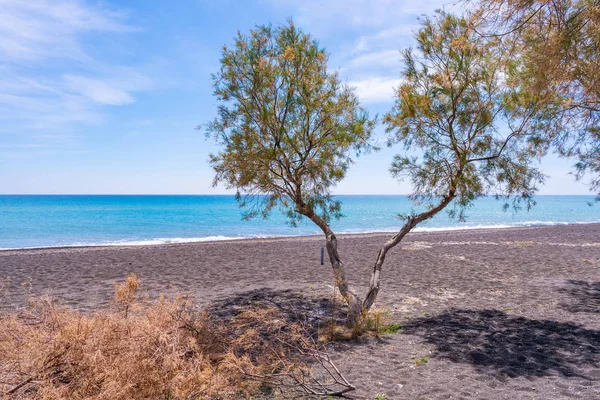 Чорний Піщаний Пляж Періса Санторіні Греція — стокове фото