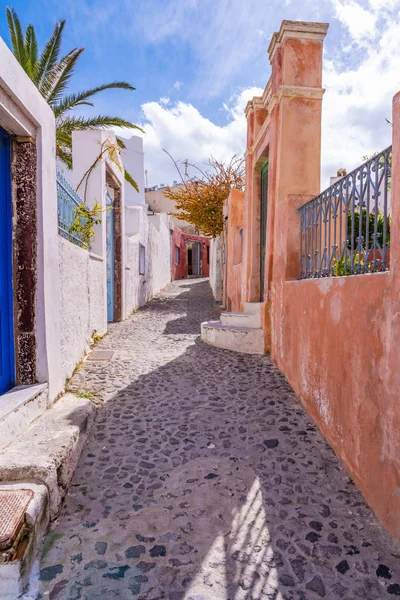 Santorini Adasında Oia Dar Arnavut Kaldırımlı Sokak Yunanistan — Stok fotoğraf