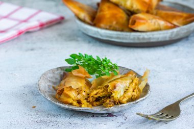 Badem ve kayısı ile Tavuk samosas - asya snack fikir