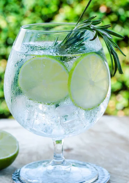 Gin Tonic Cocktail Con Lime Rosmarino Rinfrescante Bevanda Alcolica Estiva — Foto Stock