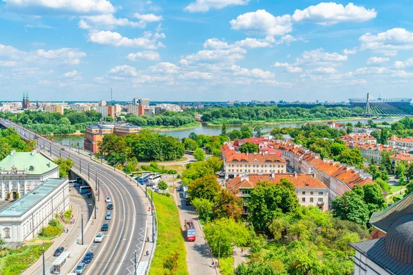 Varşova Polonya Temmuz 2019 Vistula Nehri Swietokrzyski Köprüsü Ulusal Stadyum — Stok fotoğraf