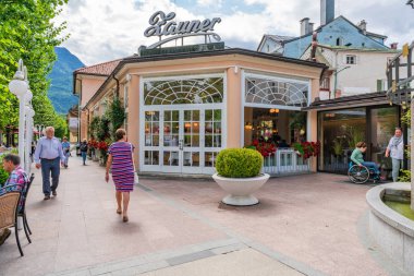 BAD ISCHL, AUSTRIA - JULY 07, 2019: Bad Ischl is an Austrian spa town east of Salzburg. It is known as a gateway to the Alpine lakes and mountains of the Salzkammergut region. clipart