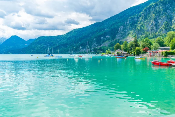 Gilgen Austria Julio 2019 Barcos Lago Wolfgangsee Aldea Sankt Gilgen —  Fotos de Stock