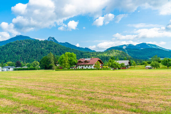Rural landscape near Strobl in the Austrian state of Salzburg, Austria.