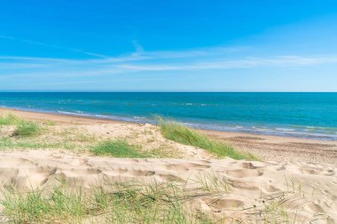 Doğu Sussex Camber Sands plaj, Camber köyünde, İngiltere. 5 km'lik alan, Doğu Sussex'teki tek kumul plajıdır..
