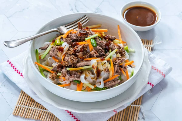 Salada Pato Oriental Com Macarrão Arroz Legumes Molho Hoisin — Fotografia de Stock