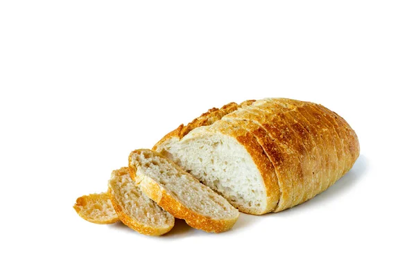 Bochenek Chleba Plasterkach Wyizolowanego Białym Tle — Zdjęcie stockowe