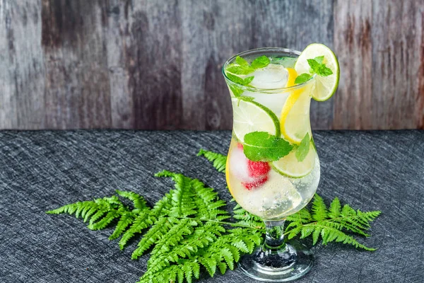 Limonade Mit Fruchtigen Eiswürfeln Und Minze Erfrischendes Alkoholfreies Sommergetränk — Stockfoto