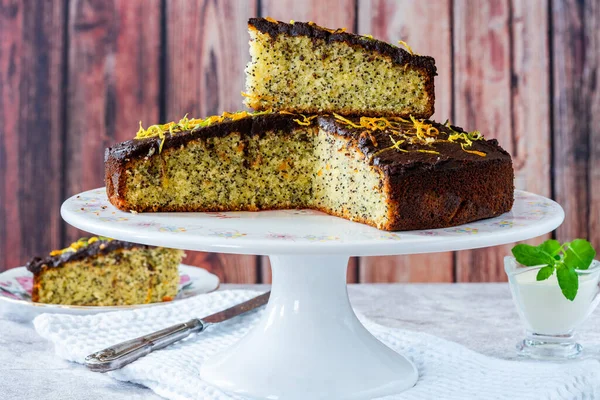 Orangen Mohn Kuchen Mit Schokoladen Ganache — Stockfoto