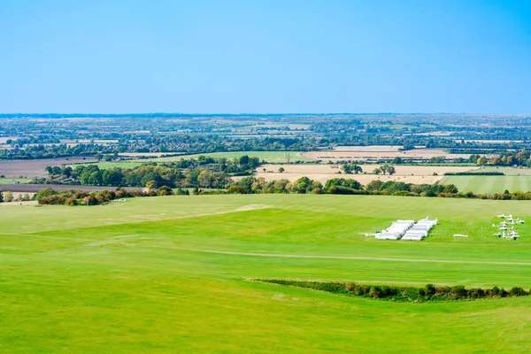 View of English countryside from Dunstable Downs in the Chiltern Hills, Bedfordshire, UK