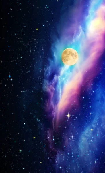 Full moon with stars at dark night sky . — Stock Photo, Image