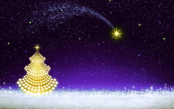 Árvore de Natal dourada e céu estrelado violeta. Fundo de Natal . — Fotografia de Stock