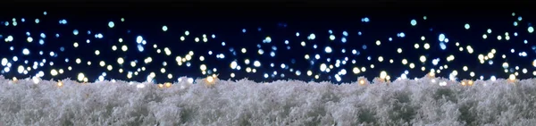 Christmas background with bright lights and white snow. — Stock Photo, Image