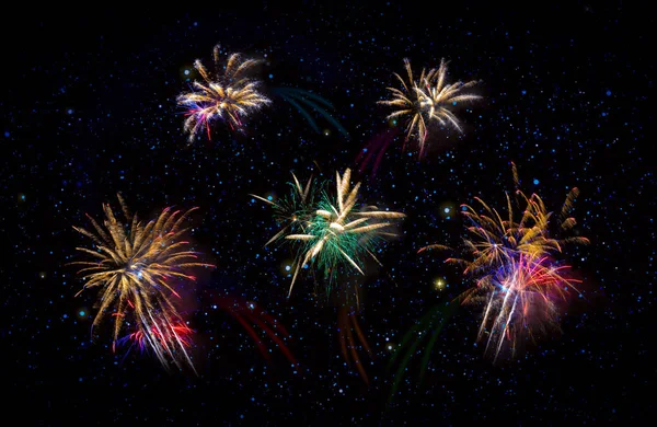 Absztrakt színű tűzijáték háttér. Újévi háttér. — Stock Fotó