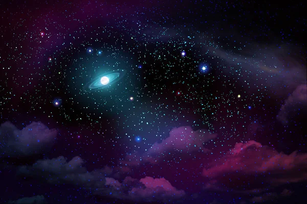 Ciel nocturne sombre avec de nombreuses étoiles et pleine lune . — Photo