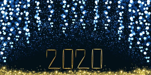 Año Nuevo 2020 fondo bokeh azul. Fondo de luces de celebración . —  Fotos de Stock