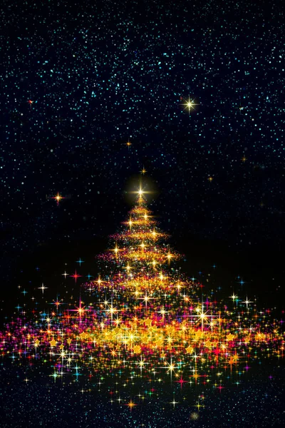 Colorful Christmas tree isolated on stars sky background. — Stock Photo, Image