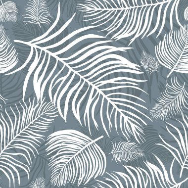 Beyaz palmiye yaprakları arkaplansız çiçek desenli.