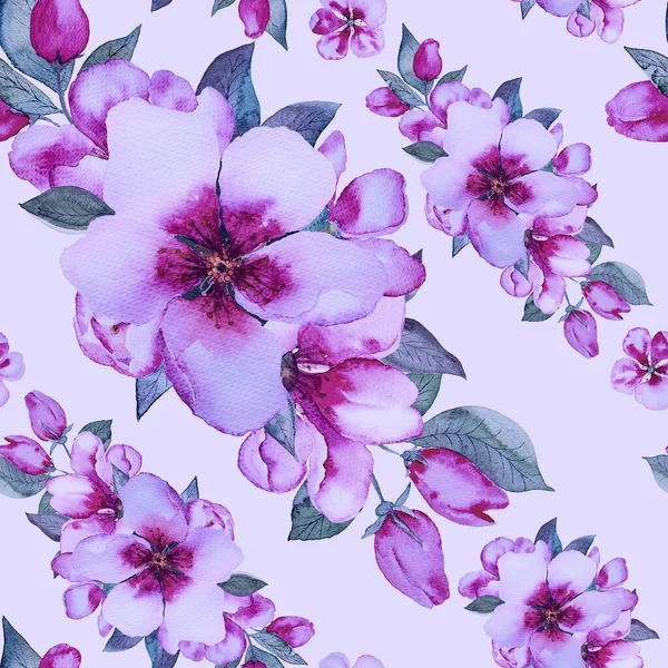 Aquarell violette Blüten Blumen nahtlose Muster Hintergrund. — Stockfoto