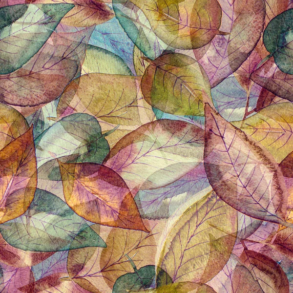 Colorido acuarela hojas sin costura patrón de fondo . —  Fotos de Stock