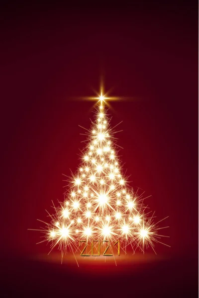 Χριστουγεννιάτικο δέντρο απομονωμένο σε κόκκινο φόντο. Νέο Έτος 2021 κάρτα. — Φωτογραφία Αρχείου