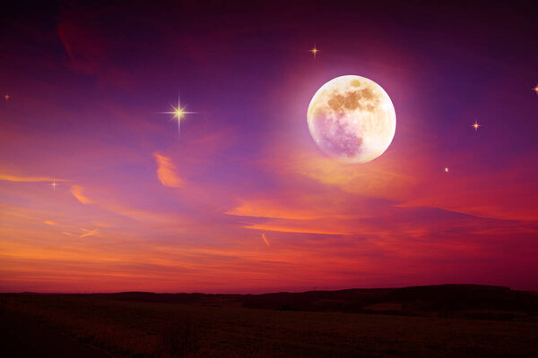 Abstract space background. Full moon and star sky.