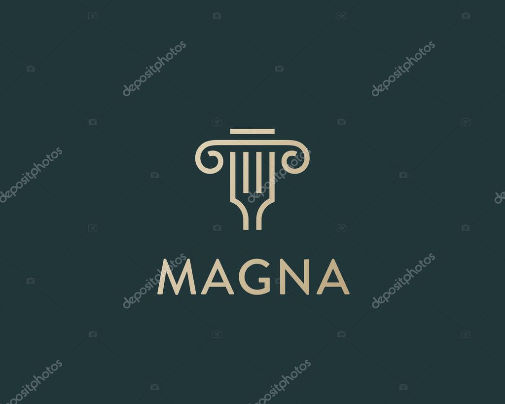 Column fork idea logotype. Classic restaurant italian vector logo design. Delivery fast food pizza creative line symbol icon