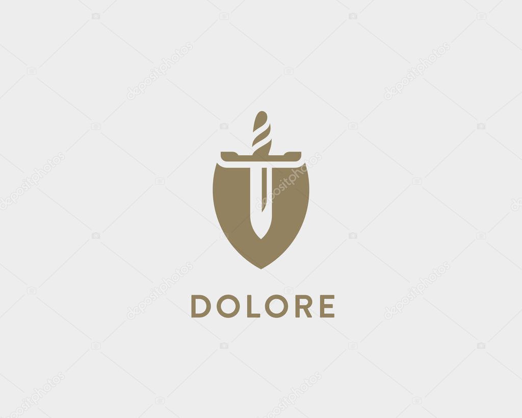 Shield sword vector logotype. Law legal protection logo design. Security guard symbol icon.