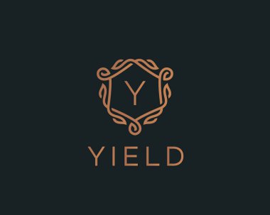 Sigorta primi doğrusal kalkan monogram Y harfi logo. Zarif taç yaprak damga simge vektör logosu. Lüks alfabe çerçeve sembolü.