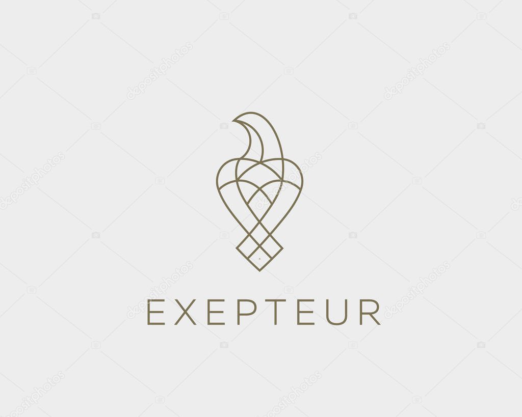 Luxury bird, eagle, hawk vector line logo design. Universal premium falcon symbol logotype