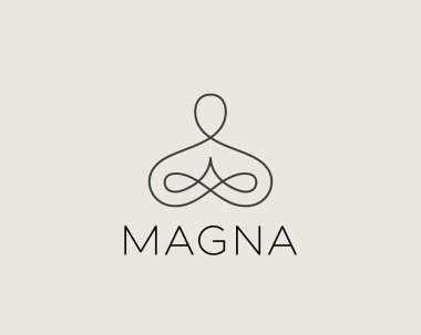 Soyut yoga insan doğrusal logosu. İplik insan çiçek dengesi logoti. Yaratıcı spa, guru vektör işareti.