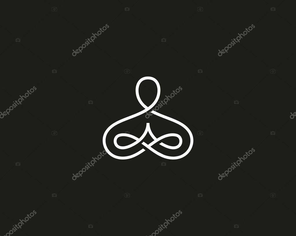 Abstract yoga human linear logo. Thread person flower balance logotype. Creative spa, guru vector mark