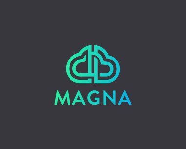 Soyut bulut hava durumu vektör logotürü. Yaratıcı hat veri depolama logosu. İki iç içe bağlı bulutlar