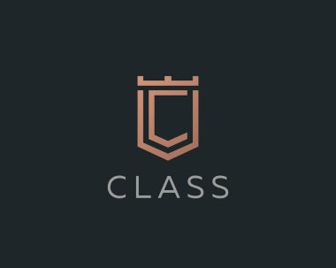 Premium monogram harf C baş harfleri logotipi. Zarif kalkan taç vektör logosu.