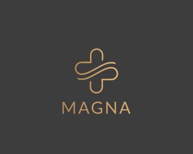 Soyut çizgi çapraz logo tasarımı. Eller bakım tıbbi vektör logotürü.