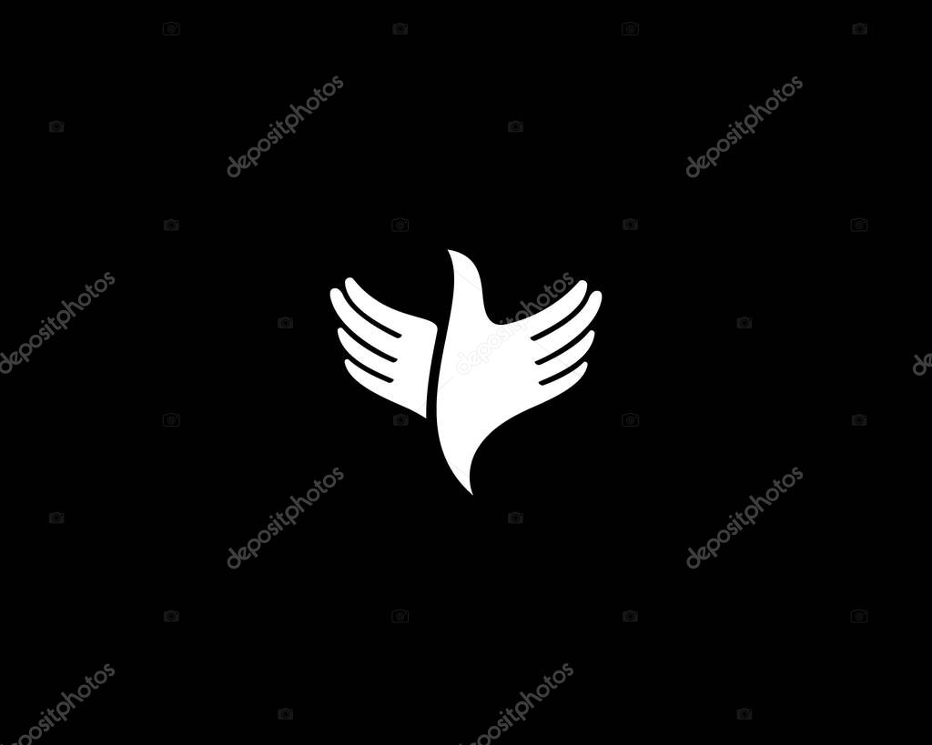 Hands bird logo design. Fingers wings dove freedom vector logotype.