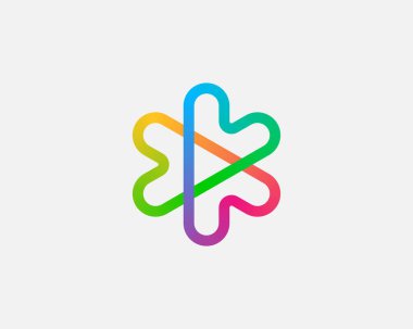 Soyut renkli doğrusal logo ikonu tasarımı soyut modern minimum gradyan çizimi. Kalpli oklar artı yıldız vektör amblemi işareti logotype