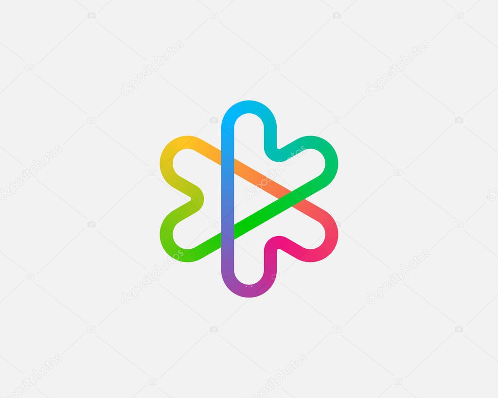 Abstract colorful linear logo icon design abstract modern minimal gradient style illustration. Hearts arrows plus play star vector emblem sign symbol mark logotype.
