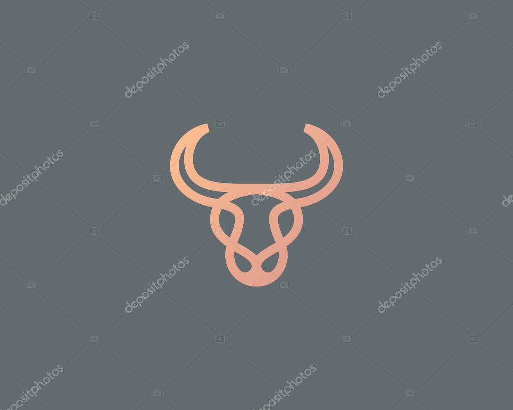 Abstract cow steak premium logo icon design modern style illustration. Bull horns line vector emblem sign symbol mark logotype.