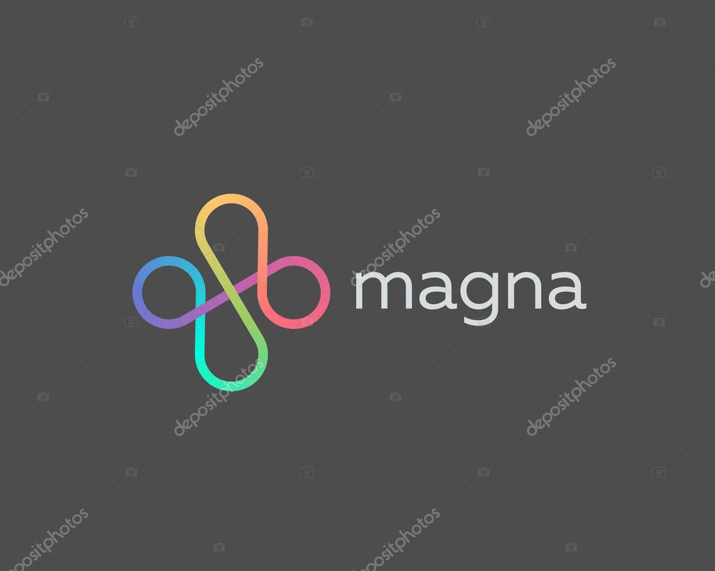 Abstract linear plus path cross gradient logo icon design modern minimal style illustration. Motion wave flow vector line emblem sign symbol mark logotype.