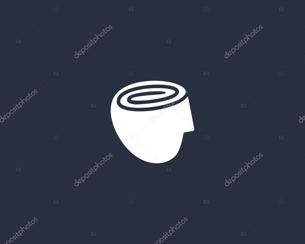Human head brain spiral vector logotype. Dumbass obsession roll toilet paper logo icon design modern illustration