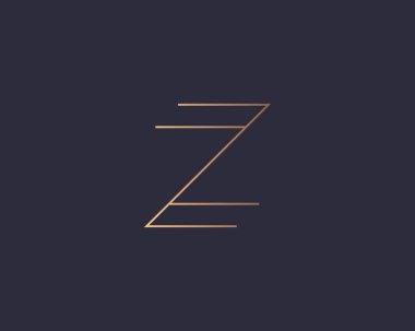Z harfi logo monogramı, minimal stil kimlik başlangıç logosu. Kartvizit davetiyeleri için altın gradyan paralel çizgiler vektör amblemi logosu seçiniz.