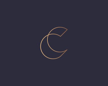 C harfi logo monogramı, minimal stil kimlik başlangıç logosu. Kartvizit davetiyeleri için altın gradyan paralel çizgiler vektör amblemi logosu seçiniz.