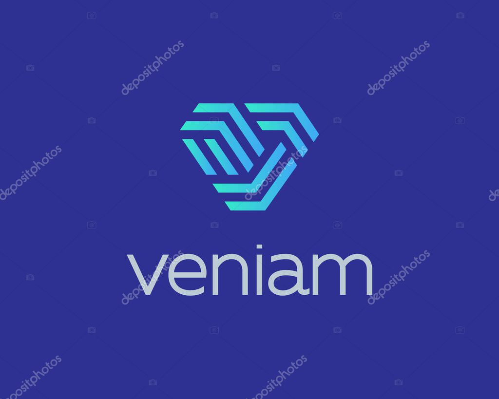Abstract linear letter V logo design template icon sign. Creative abstract triangle wickerwork mesh lines geometric shape emblem vector logotype
