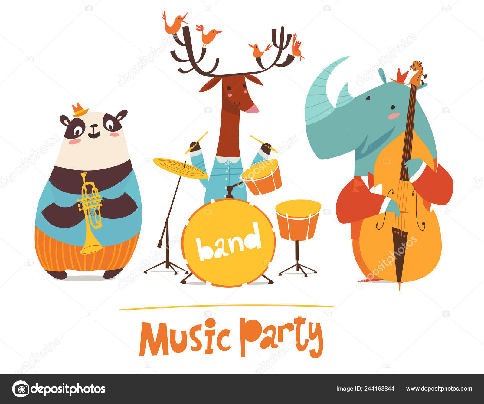 Music Party Wild Animals Cartoon Stock Vector Image by ©giraffarte  #244163844