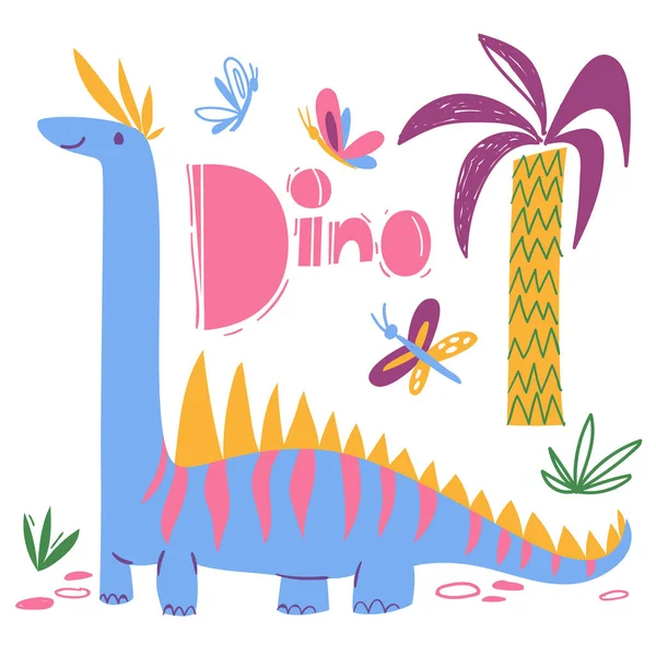 Ilustração Vetor Cartão Dos Desenhos Animados Dinossauro — Vetor de Stock