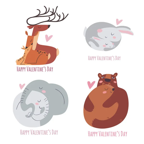 Feliz Día San Valentín Animales Salvajes Dibujos Animados — Vector de stock