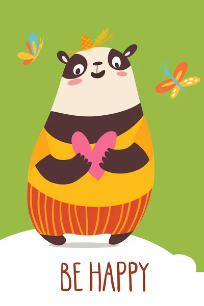 Panda Dibujos Animados Tarjeta Vector Ilustración Ser Feliz — Vector de stock