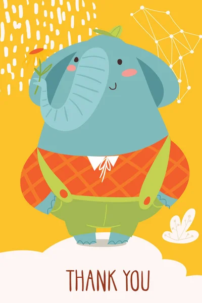 Elefante Tarjeta Dibujos Animados Vector Ilustración Gracias — Archivo Imágenes Vectoriales
