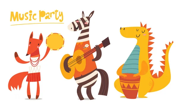 音乐派对 野生动物卡通 — 图库矢量图片